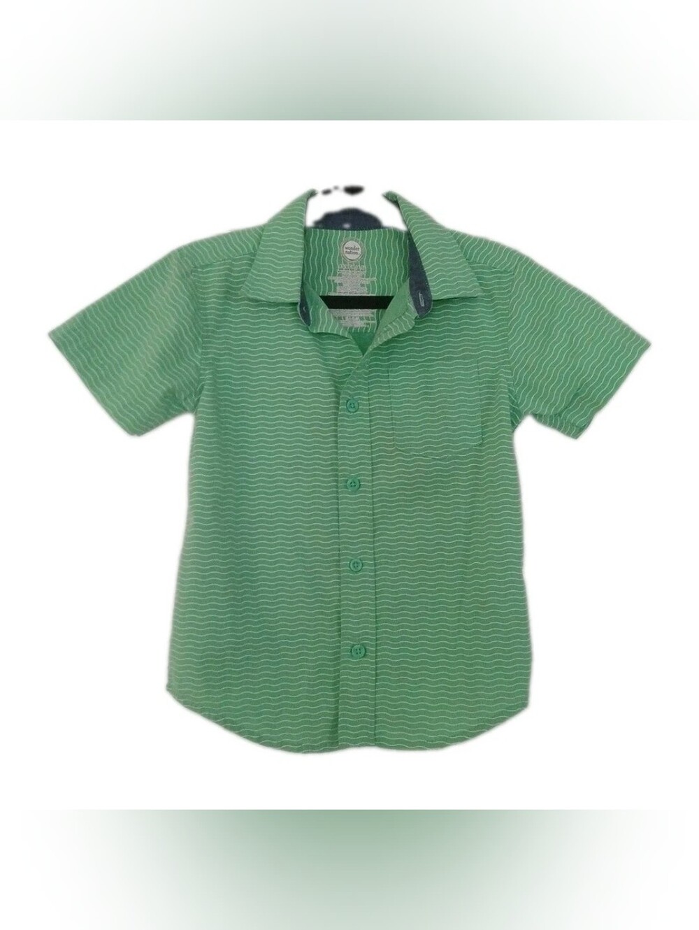 Wonder Nation Boys XS 4-5 Shirt Green with Wavy White Pinstripes Short...
